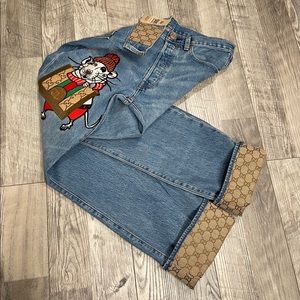 Custom Gucci jeans embroidery oblique size 32x34